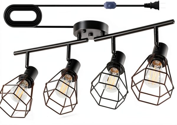 YEPOLI Plug In Track Lighting Dimmable Black Farmhouse-0