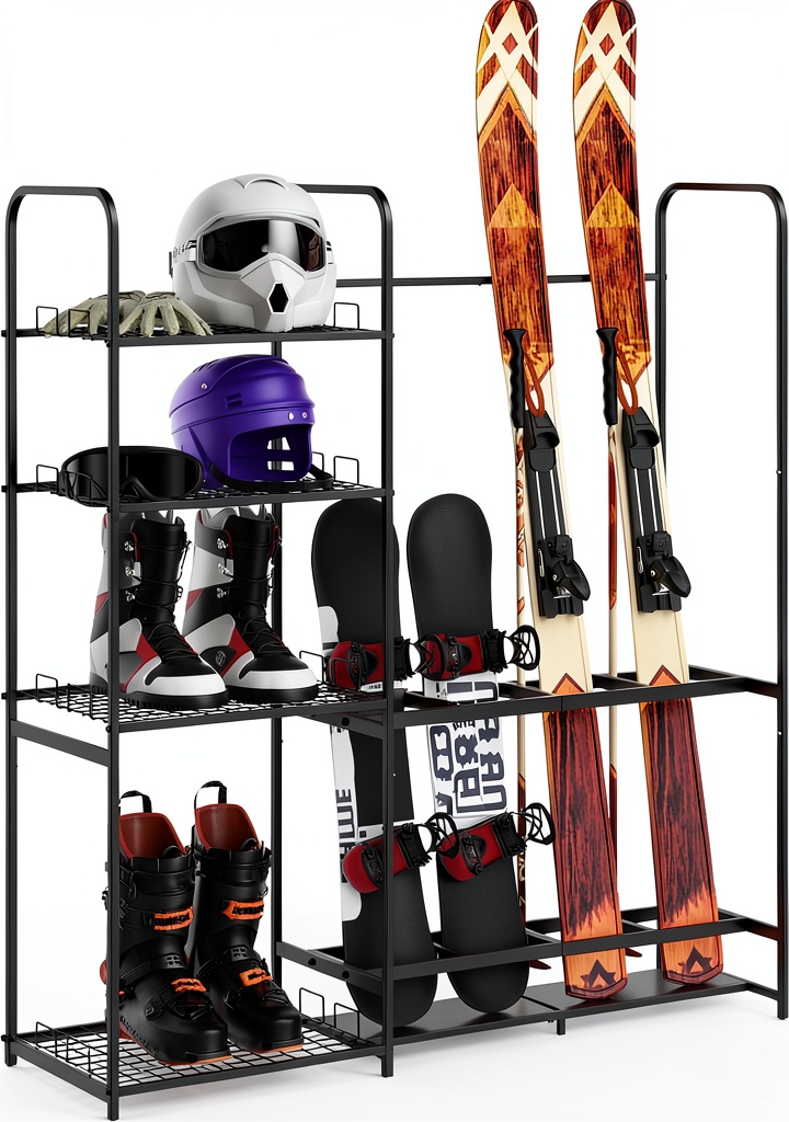 Installing Ski Storage Rack BTY Metal Floor Stand for Garage in a garage setting