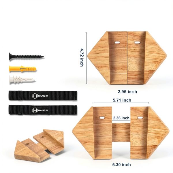Hang 11 Ski Wall Mount Bracket Shelf Clear Hardwood 35lb Capacity-5