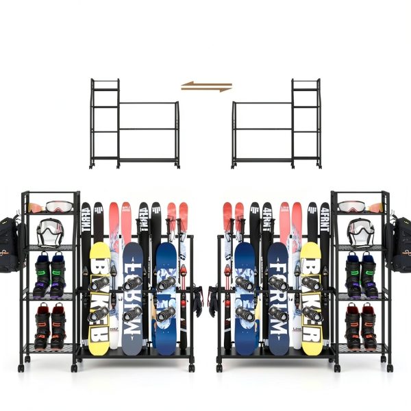 Kikihouse Metal Snowboard Rack with Casters – Freestanding Tiered-5