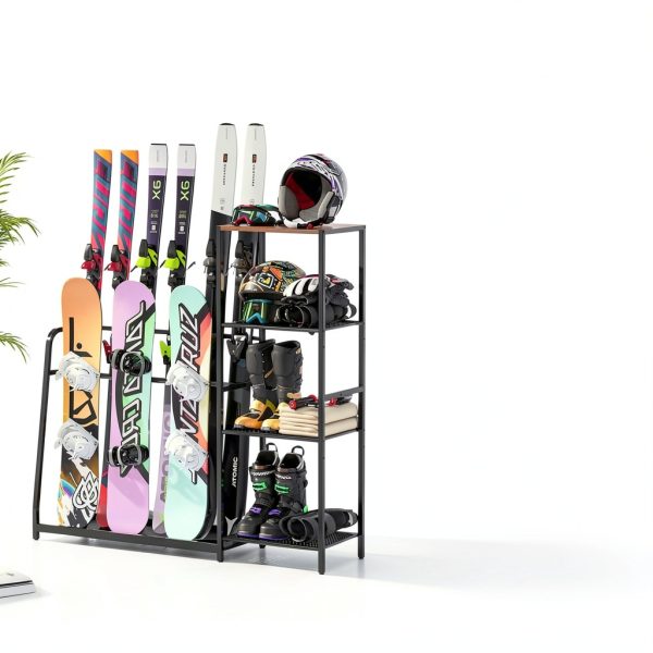 Lurgno Ski Storage Rack Floor Mount Metal for 4 Skis and Snowboards-2
