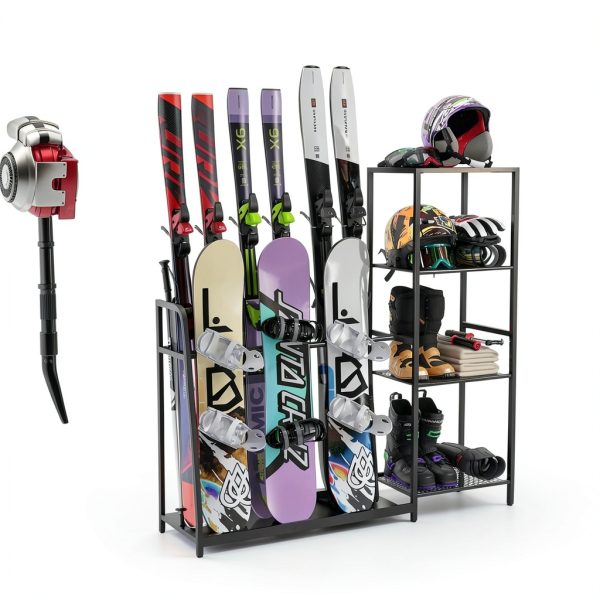 Lurgno Ski Storage Rack Floor Mount Metal for 4 Skis and Snowboards-7