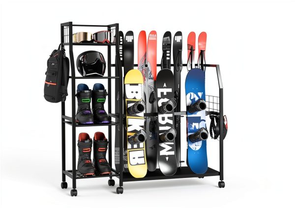 Kikihouse Metal Snowboard Rack with Casters – Freestanding Tiered-3