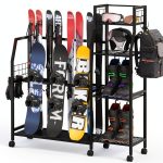 Kikihouse Metal Snowboard Rack with Casters – Freestanding Tiered-0
