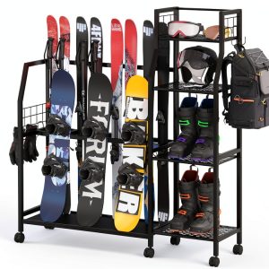 Kikihouse Metal Snowboard Rack with Casters – Freestanding Tiered-0