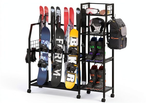 Kikihouse Metal Snowboard Rack with Casters – Freestanding Tiered-0