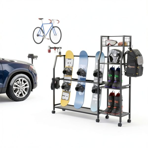 Kikihouse Metal Snowboard Rack with Casters – Freestanding Tiered-6
