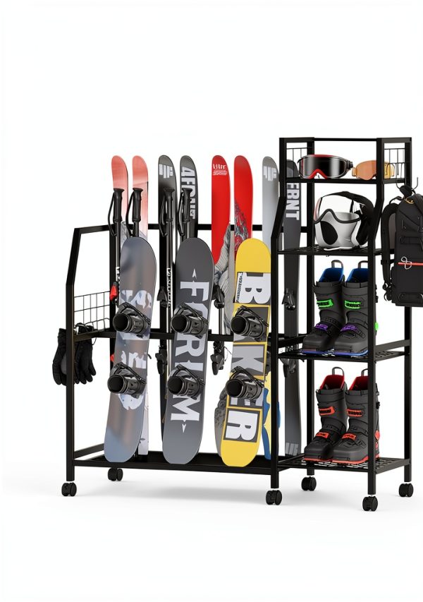 Kikihouse Metal Snowboard Rack with Casters – Freestanding Tiered-2