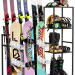 Lurgno Ski Storage Rack Floor Mount Metal for 4 Skis and Snowboards-0