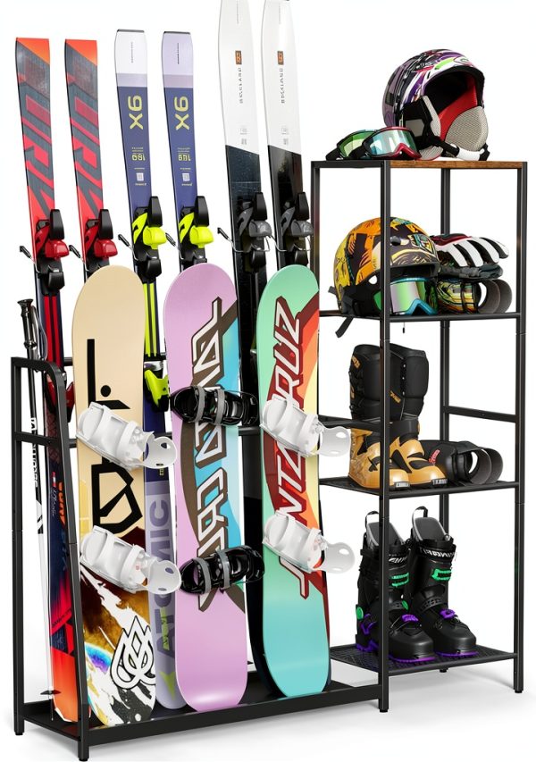 Lurgno Ski Storage Rack Floor Mount Metal for 4 Skis and Snowboards-0