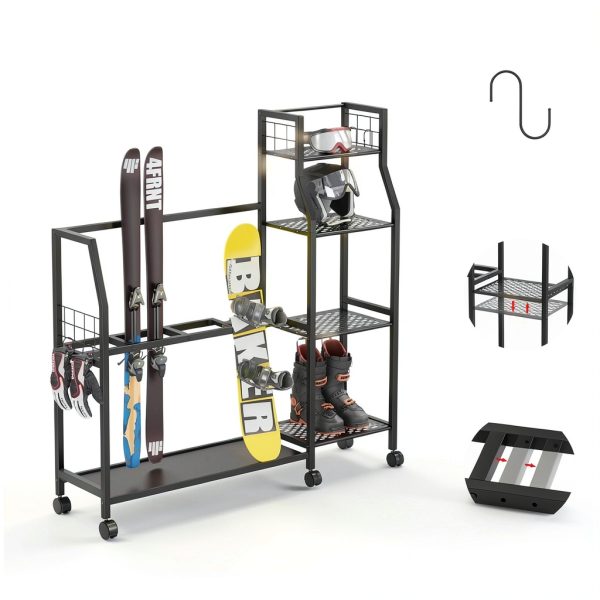 Kikihouse Metal Snowboard Rack with Casters – Freestanding Tiered-1