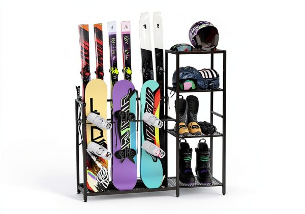 Lurgno Ski Storage Rack Floor Mount Metal for 4 Skis and Snowboards-4