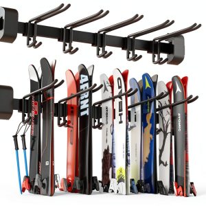 Ski Wall Rack Tdrynl Powder Coated Adjustable 5 Hook Storage 32x16x6-0