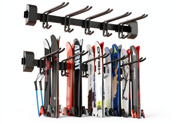 Ski Wall Rack Tdrynl Powder Coated Adjustable 5 Hook Storage 32x16x6-0